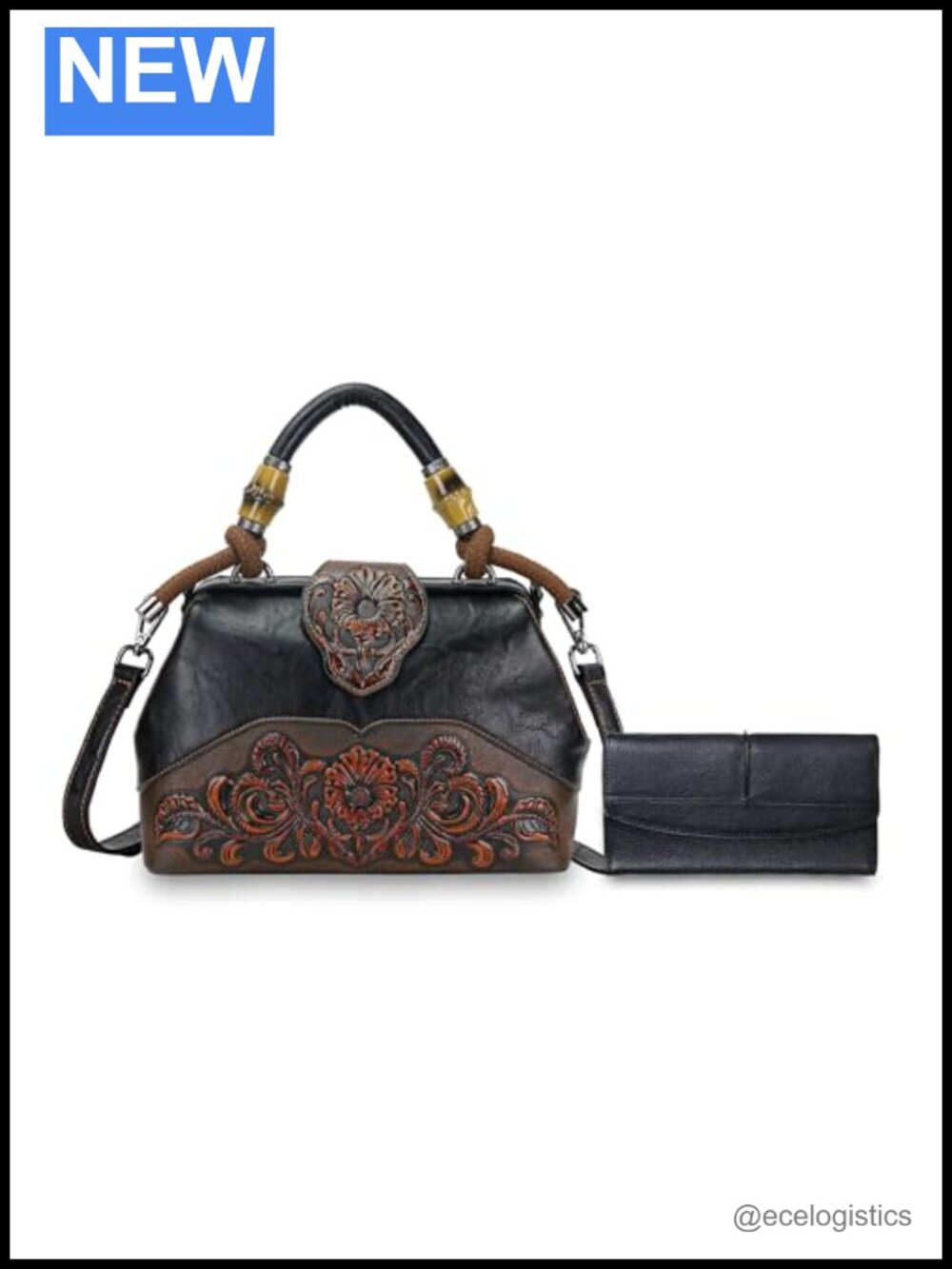 Leather Wallet and Satchel Bag Set Large Capacity with Removable Strap